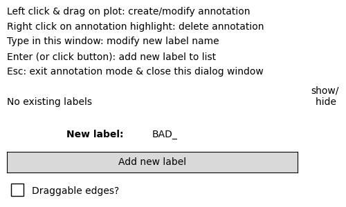 No existing labels, show/ hide