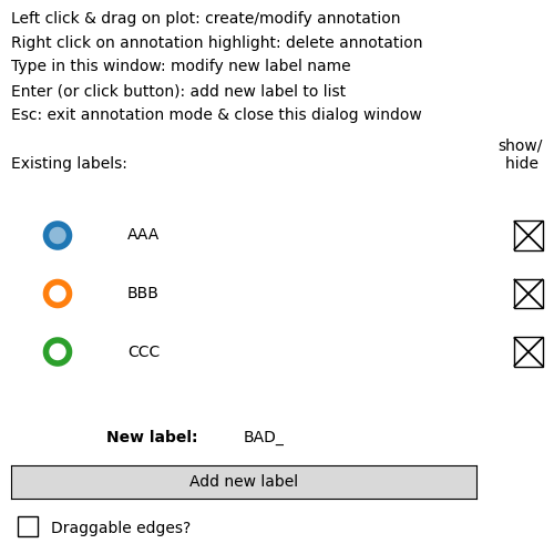 Existing labels:, show/ hide