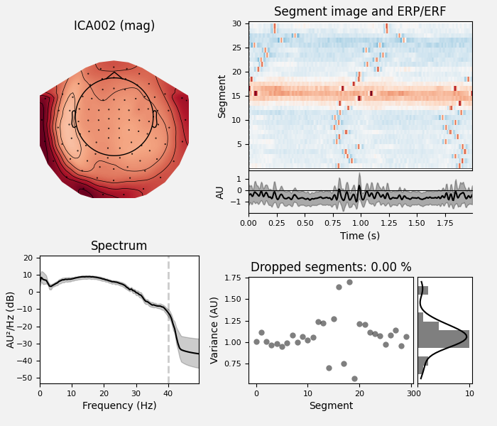 ICA002 (mag), Segment image and ERP/ERF, Spectrum, Dropped segments: 0.00 %