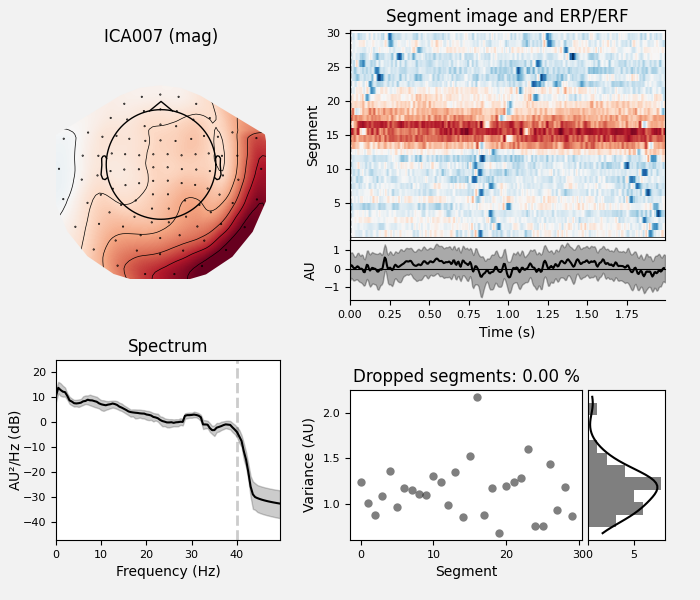 ICA007 (mag), Segment image and ERP/ERF, Spectrum, Dropped segments: 0.00 %