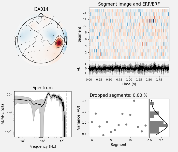 ICA014, Segment image and ERP/ERF, Spectrum, Dropped segments: 0.00 %