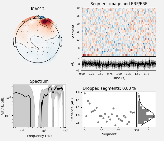 ICA012, Segment image and ERP/ERF, Spectrum, Dropped segments: 0.00 %