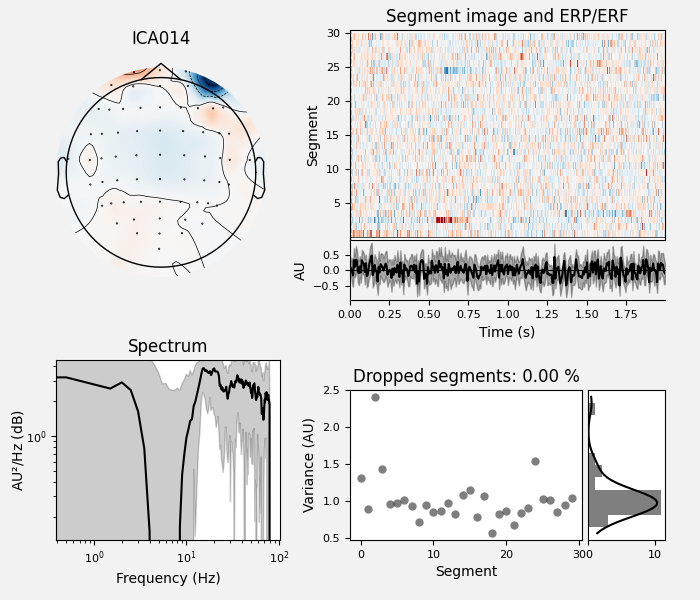 ICA014, Segment image and ERP/ERF, Spectrum, Dropped segments: 0.00 %