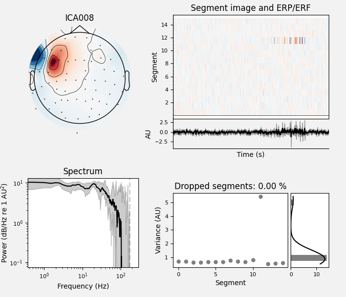ICA008, Segment image and ERP/ERF, Spectrum, Dropped segments: 0.00 %