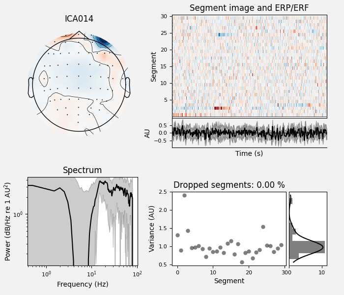 ICA014, Segment image and ERP/ERF, Spectrum, Dropped segments: 0.00 %