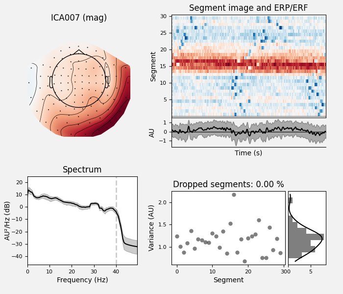 ICA007 (mag), Segment image and ERP/ERF, Spectrum, Dropped segments: 0.00 %