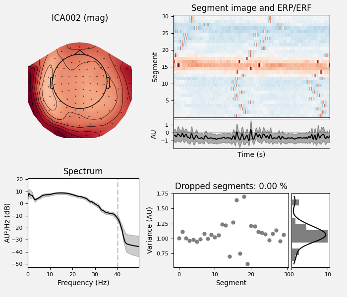 ICA002 (mag), Segment image and ERP/ERF, Spectrum, Dropped segments: 0.00 %