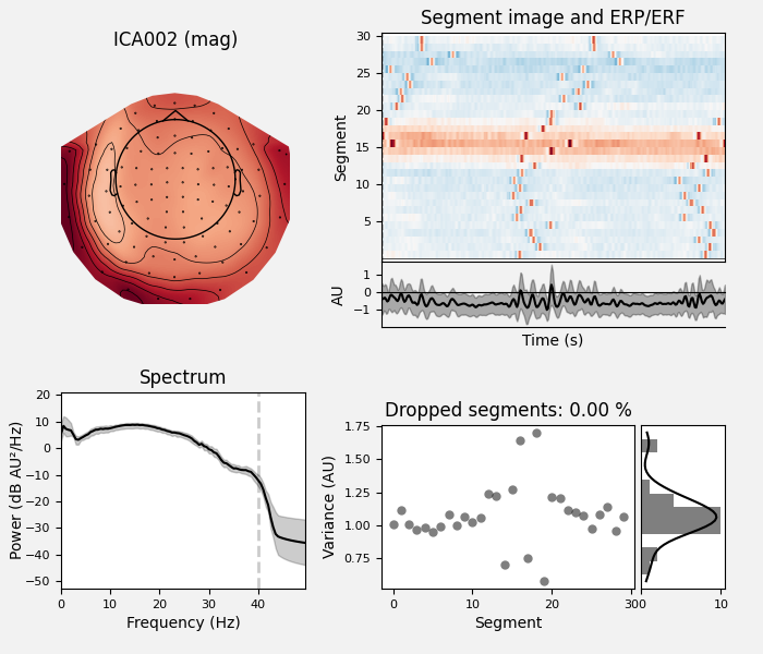 ICA002 (mag), Segment image and ERP/ERF, Spectrum, Dropped segments: 0.00 %