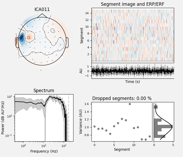 ICA011, Segment image and ERP/ERF, Spectrum, Dropped segments: 0.00 %