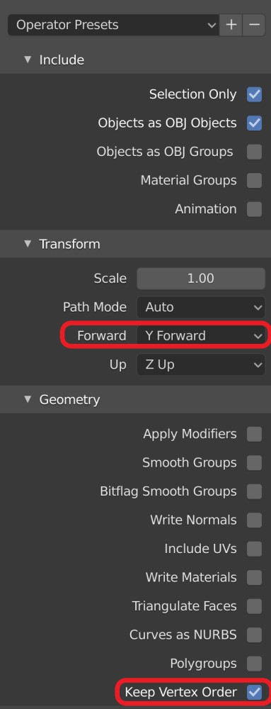 Exporting .obj files in Blender