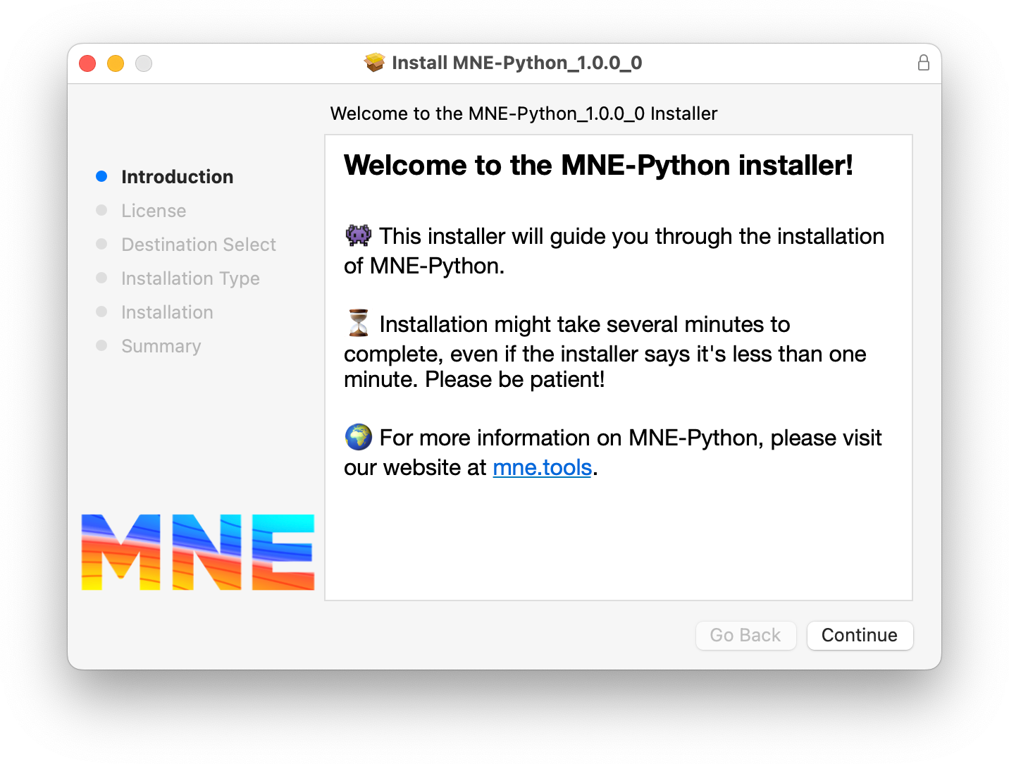 MNE-Python installer running on macOS