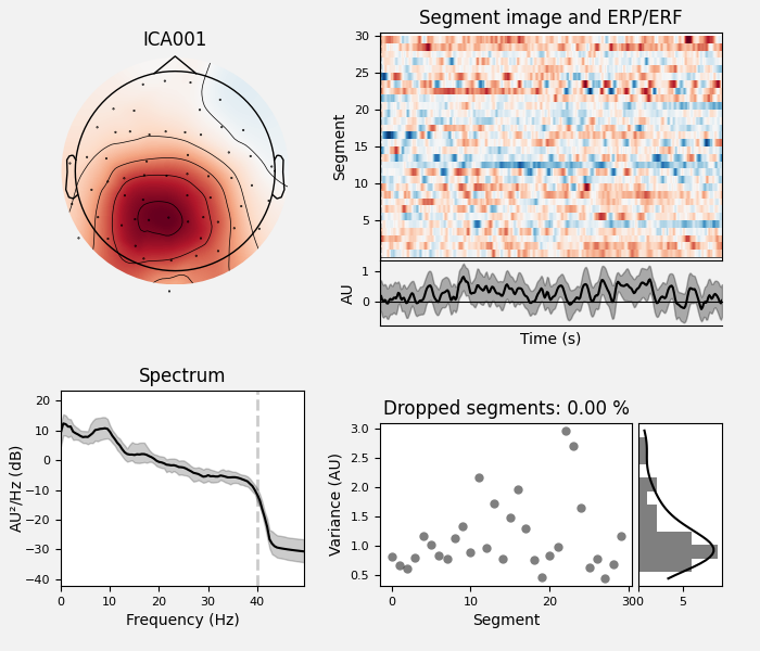 ICA001, Segment image and ERP/ERF, Spectrum, Dropped segments: 0.00 %